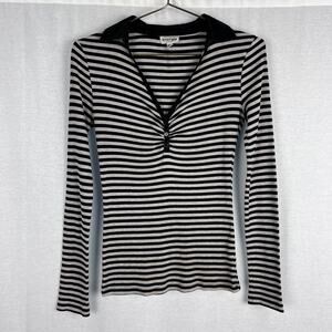 Vintage Energie Top Striped Polo Henley Long Sleeve Grunge Punk Emo Indie Sleaze